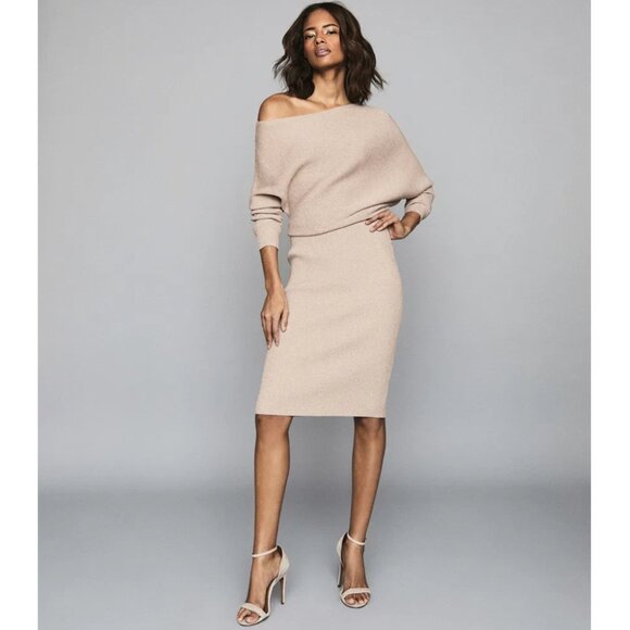 Reiss Lara Off-The-Shoulder Ribbed Midi Dress - Picture 16 of 16